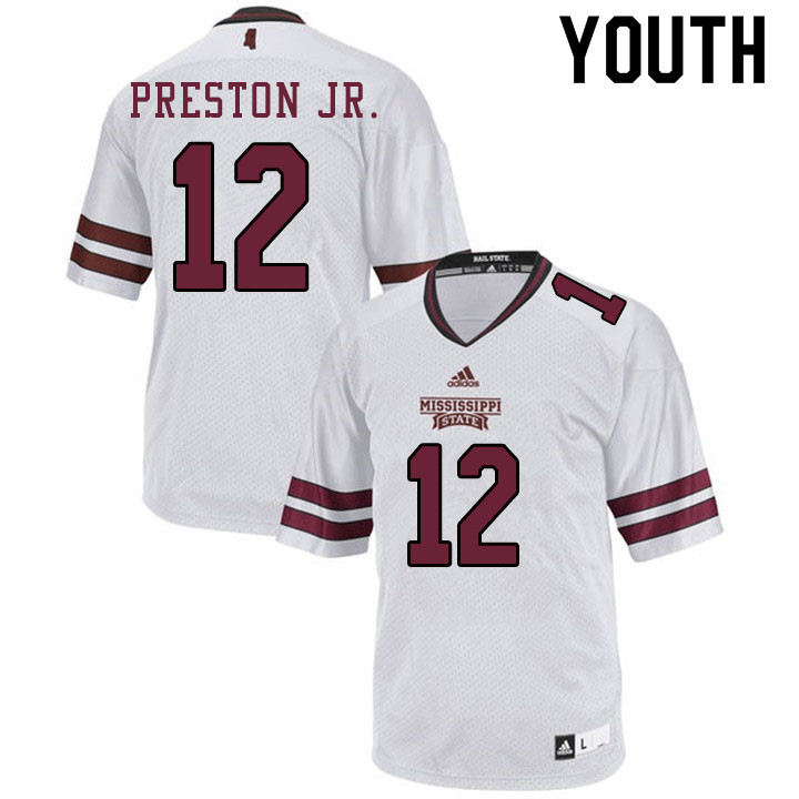 Youth #12 Shawn Preston Jr. Mississippi State Bulldogs College Football Jerseys Sale-White - Click Image to Close
